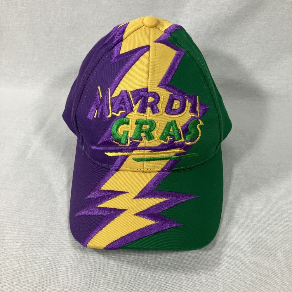 Vintage Mardi Gras Baseball Hat Strapback Colorblock Embroidered Jagged Edge